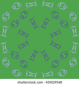 Circular pattern of zodiac signs, doodles,  object,gemini,cancer. Hand drawn.