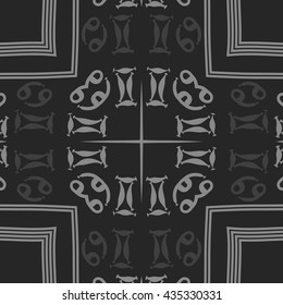 Circular   pattern of zodiac signs, doodles,  object,gemini, cancer,cross,star, stripes. Hand drawn.