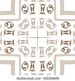 Circular   pattern of zodiac signs, doodles,  object,gemini, cancer,cross,star, stripes. Hand drawn.