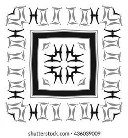 Circular pattern of zodiac signs, doodles,  object,gemini,pisces,stripes,quadrangle. Hand drawn.