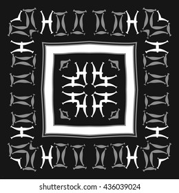 Circular pattern of zodiac signs, doodles,  object,gemini,pisces,stripes,quadrangle. Hand drawn.