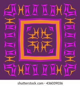 Circular pattern of zodiac signs, doodles,  object,gemini,pisces,stripes,quadrangle. Hand drawn.