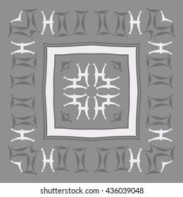 Circular pattern of zodiac signs, doodles,  object,gemini,pisces,stripes,quadrangle. Hand drawn.
