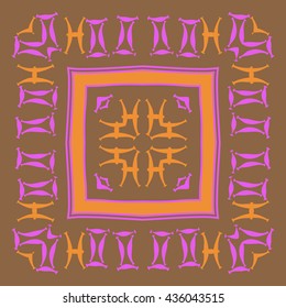 Circular pattern of zodiac signs, doodles,  object,gemini,pisces,stripes,quadrangle. Hand drawn.