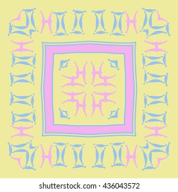 Circular pattern of zodiac signs, doodles,  object,gemini,pisces,stripes,quadrangle. Hand drawn.