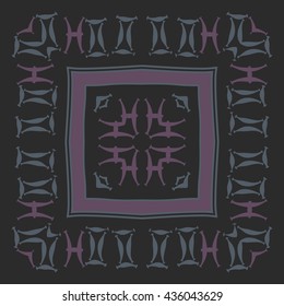 Circular pattern of zodiac signs, doodles,  object,gemini,pisces,stripes,quadrangle. Hand drawn.