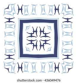 Circular pattern of zodiac signs, doodles,  object,gemini,pisces,stripes,quadrangle. Hand drawn.
