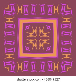 Circular pattern of zodiac signs, doodles,  object,gemini,pisces,stripes,quadrangle. Hand drawn.