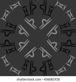 Circular pattern of zodiac signs, doodles,  object,gemini,libra. Hand drawn.