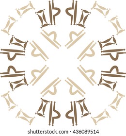 Circular pattern of zodiac signs, doodles,  object,gemini,libra. Hand drawn.