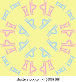 Circular pattern of zodiac signs, doodles,  object,gemini,libra. Hand drawn.