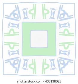 Circular pattern of zodiac signs, doodles,  object,gemini,libra, stripes, quadrangle. Hand drawn.