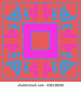 Circular pattern of zodiac signs, doodles,  object,gemini,libra, stripes, quadrangle. Hand drawn.