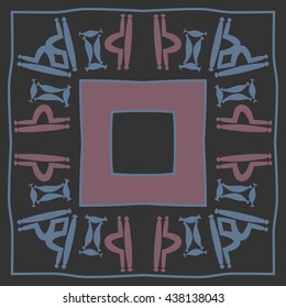 Circular pattern of zodiac signs, doodles,  object,gemini,libra, stripes, quadrangle. Hand drawn.