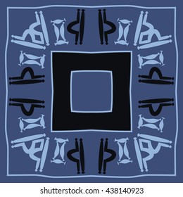 Circular pattern of zodiac signs, doodles,  object,gemini,libra, stripes, quadrangle. Hand drawn.