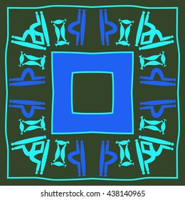 Circular pattern of zodiac signs, doodles,  object,gemini,libra, stripes, quadrangle. Hand drawn.