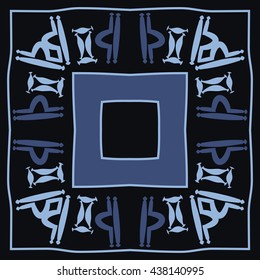 Circular pattern of zodiac signs, doodles,  object,gemini,libra, stripes, quadrangle. Hand drawn.