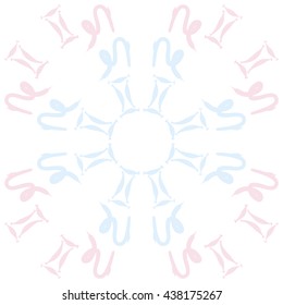 Circular pattern of zodiac signs, doodles,  object,gemini,capricorn. Hand drawn.