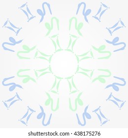 Circular pattern of zodiac signs, doodles,  object,gemini,capricorn. Hand drawn.
