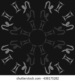 Circular pattern of zodiac signs, doodles,  object,gemini,capricorn. Hand drawn.