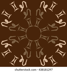 Circular pattern of zodiac signs, doodles,  object,gemini,capricorn. Hand drawn.