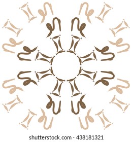 Circular pattern of zodiac signs, doodles,  object,gemini,capricorn. Hand drawn.