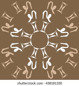 Circular pattern of zodiac signs, doodles,  object,gemini,capricorn. Hand drawn.
