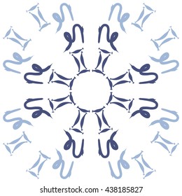 Circular pattern of zodiac signs, doodles,  object,gemini,capricorn. Hand drawn.