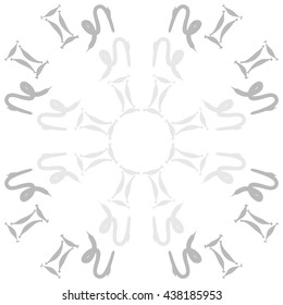 Circular pattern of zodiac signs, doodles,  object,gemini,capricorn. Hand drawn.
