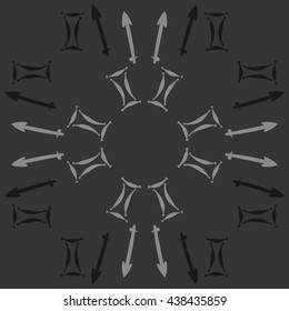 Circular pattern of zodiac signs, doodles,  object,gemini,sagittarius,copy space. Hand drawn.