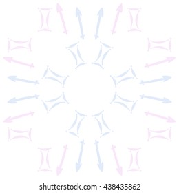 Circular pattern of zodiac signs, doodles,  object,gemini,sagittarius,copy space. Hand drawn.