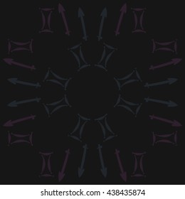 Circular pattern of zodiac signs, doodles,  object,gemini,sagittarius,copy space. Hand drawn.
