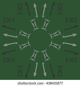 Circular pattern of zodiac signs, doodles,  object,gemini,sagittarius,copy space. Hand drawn.