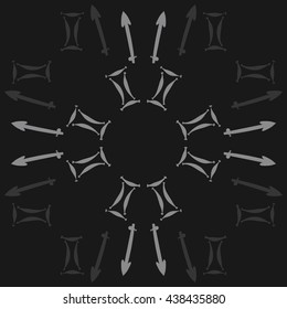 Circular pattern of zodiac signs, doodles,  object,gemini,sagittarius,copy space. Hand drawn.