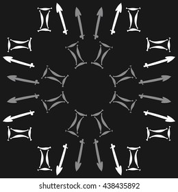 Circular pattern of zodiac signs, doodles,  object,gemini,sagittarius,copy space. Hand drawn.