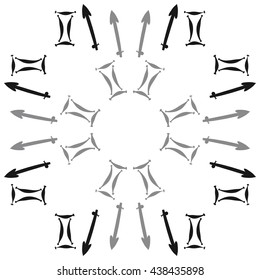 Circular pattern of zodiac signs, doodles,  object,gemini,sagittarius,copy space. Hand drawn.