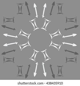 Circular pattern of zodiac signs, doodles,  object,gemini,sagittarius,copy space. Hand drawn.