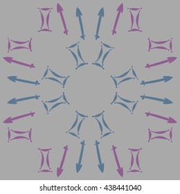 Circular pattern of zodiac signs, doodles,  object,gemini,sagittarius,copy space. Hand drawn.
