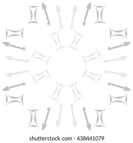 Circular pattern of zodiac signs, doodles,  object,gemini,sagittarius,copy space. Hand drawn.