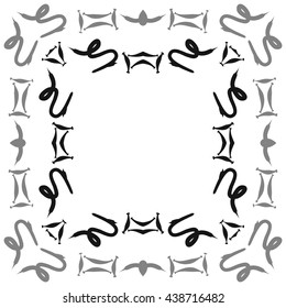 Circular pattern of zodiac signs, doodles,  object,gemini,sagittarius, copy space. Hand drawn.