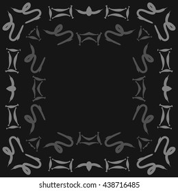 Circular pattern of zodiac signs, doodles,  object,gemini,sagittarius, copy space. Hand drawn.