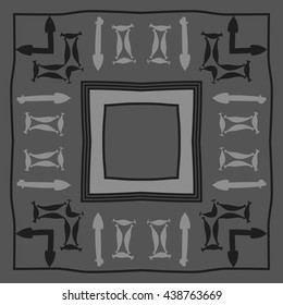 Circular pattern of zodiac signs, doodles,  object,gemini,sagittarius, stripes,quadrangle, copy space. Hand drawn.