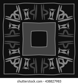 Circular pattern of zodiac signs, doodles,  object, gemini,libra, stripes,quadrangle, hole, copy space. Hand drawn.