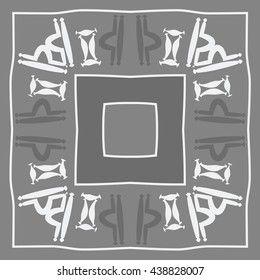 Circular pattern of zodiac signs, doodles,  object, gemini,libra, stripes,quadrangle, hole, copy space. Hand drawn.