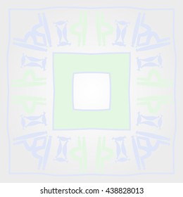Circular pattern of zodiac signs, doodles,  object, gemini,libra, stripes,quadrangle, hole, copy space. Hand drawn.