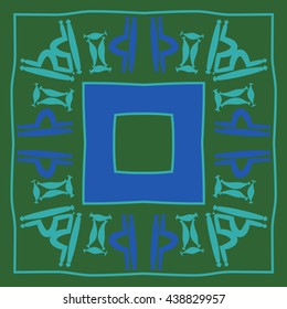 Circular pattern of zodiac signs, doodles,  object, gemini,libra, stripes,quadrangle, hole, copy space. Hand drawn.