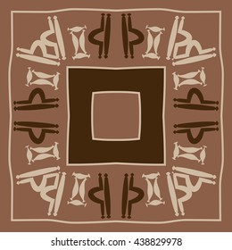 Circular pattern of zodiac signs, doodles,  object, gemini,libra, stripes,quadrangle, hole, copy space. Hand drawn.