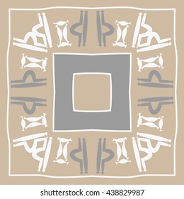 Circular pattern of zodiac signs, doodles,  object, gemini,libra, stripes,quadrangle, hole, copy space. Hand drawn.