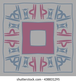 Circular pattern of zodiac signs, doodles,  object, gemini,libra, stripes,quadrangle, hole, copy space. Hand drawn.