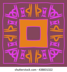 Circular pattern of zodiac signs, doodles,  object, gemini,libra, stripes,quadrangle, hole, copy space. Hand drawn.